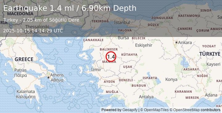Earthquake WESTERN TURKEY (1.4 ml) (2025-10-15 14:14:29 UTC)