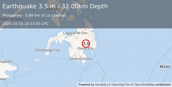 Earthquake MINDANAO, PHILIPPINES (3.5 m) (2025-10-15 15:13:05 UTC)