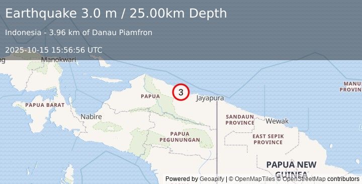 Earthquake NEAR N COAST OF PAPUA, INDONESIA (3.0 m) (2025-10-15 15:56:56 UTC)