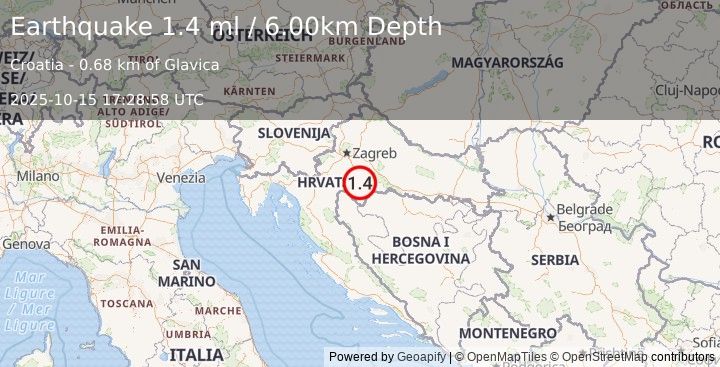 Earthquake CROATIA (1.4 ml) (2025-10-15 17:28:58 UTC)