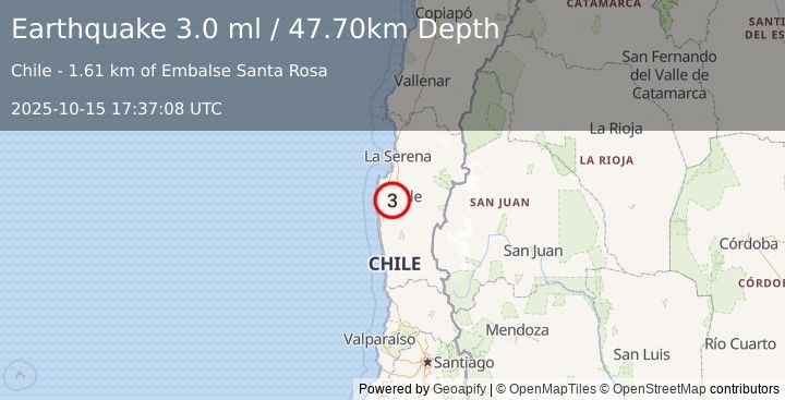 Earthquake COQUIMBO, CHILE (3.0 ml) (2025-10-15 17:37:08 UTC)