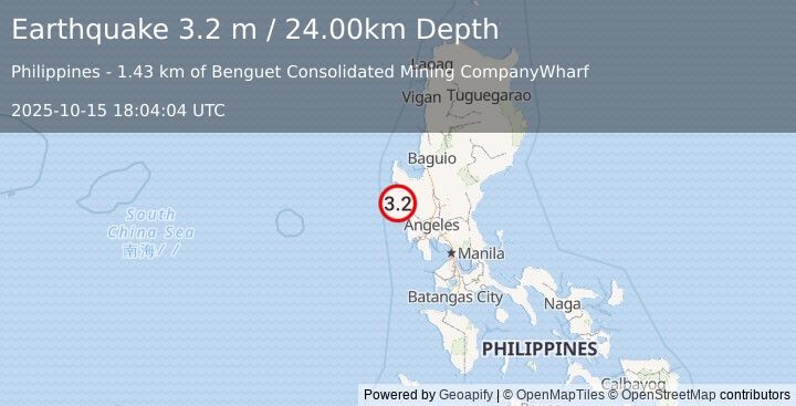 Earthquake LUZON, PHILIPPINES (3.2 m) (2025-10-15 18:04:04 UTC)