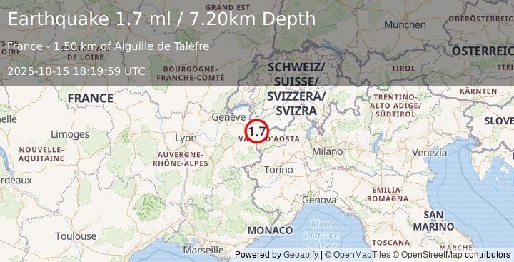 Earthquake NORTHERN ITALY (1.7 ml) (2025-10-15 18:19:59 UTC)