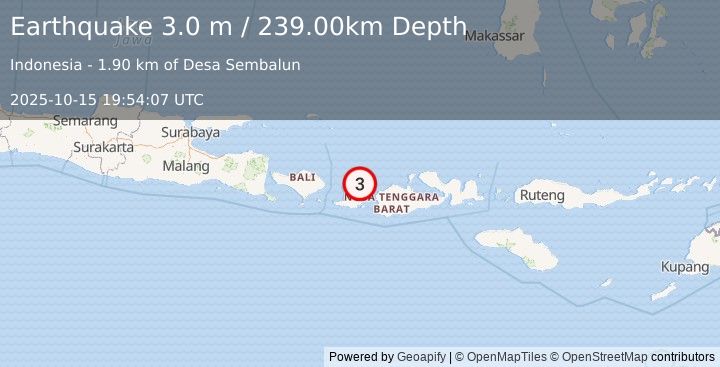 Earthquake LOMBOK REGION, INDONESIA (3.0 m) (2025-10-15 19:54:07 UTC)