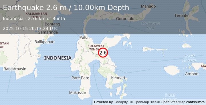 Earthquake SULAWESI, INDONESIA (2.6 m) (2025-10-15 20:13:24 UTC)