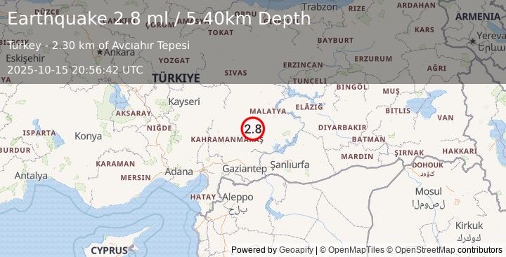 Earthquake CENTRAL TURKEY (2.8 ml) (2025-10-15 20:56:42 UTC)