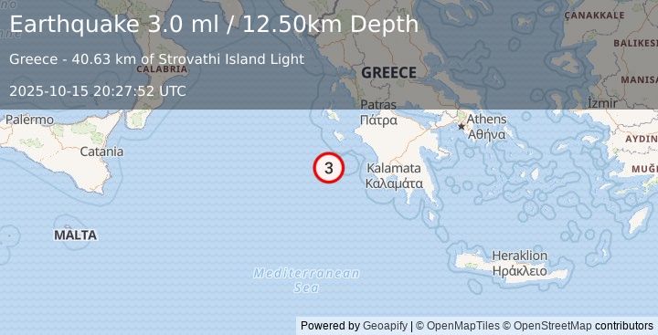 Earthquake IONIAN SEA (3.0 ml) (2025-10-15 20:27:54 UTC)