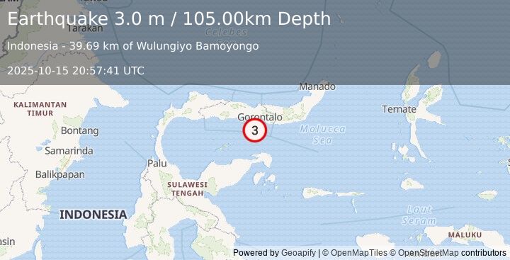 Earthquake MINAHASA, SULAWESI, INDONESIA (3.0 m) (2025-10-15 20:57:41 UTC)