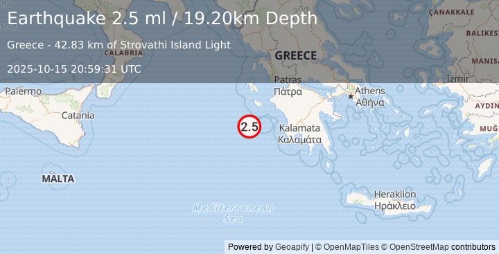 Earthquake IONIAN SEA (2.5 ml) (2025-10-15 20:59:31 UTC)