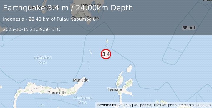 Earthquake KEPULAUAN TALAUD, INDONESIA (3.4 m) (2025-10-15 21:39:50 UTC)