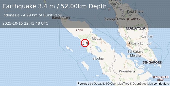 Earthquake NORTHERN SUMATRA, INDONESIA (3.4 m) (2025-10-15 22:41:48 UTC)