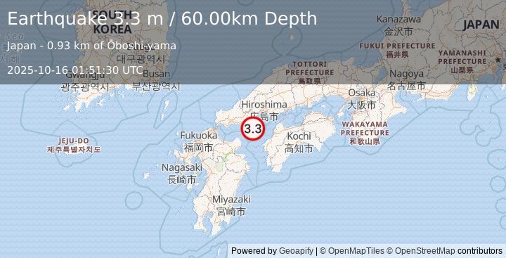 Earthquake SHIKOKU, JAPAN (3.3 m) (2025-10-16 01:51:30 UTC)