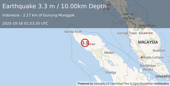 Earthquake NORTHERN SUMATRA, INDONESIA (3.3 m) (2025-10-16 01:53:35 UTC)