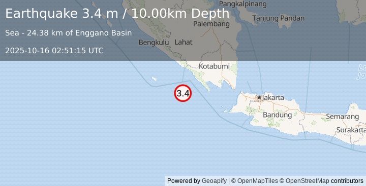 Earthquake SOUTHERN SUMATRA, INDONESIA (3.4 m) (2025-10-16 02:51:15 UTC)