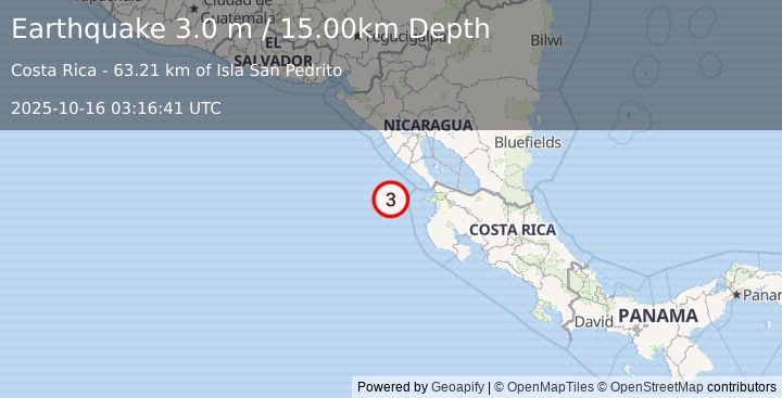 Earthquake OFF COAST OF COSTA RICA (3.0 m) (2025-10-16 03:16:41 UTC)