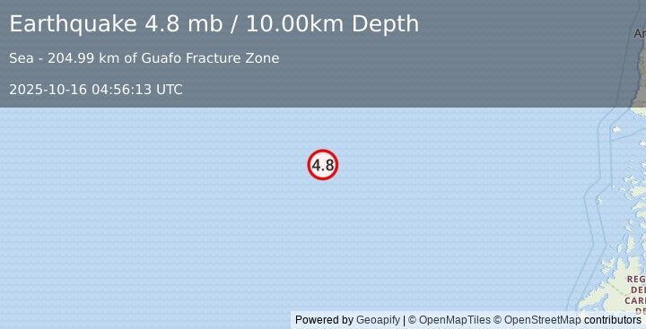Earthquake WEST CHILE RISE (4.8 mb) (2025-10-16 04:56:13 UTC)