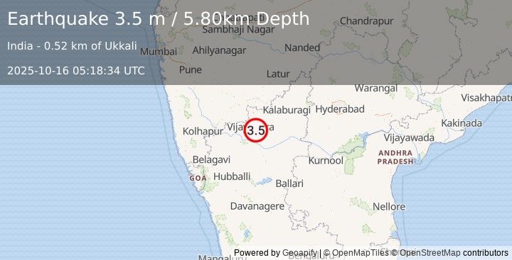 Earthquake KARNATAKA, INDIA (3.5 m) (2025-10-16 05:18:34 UTC)