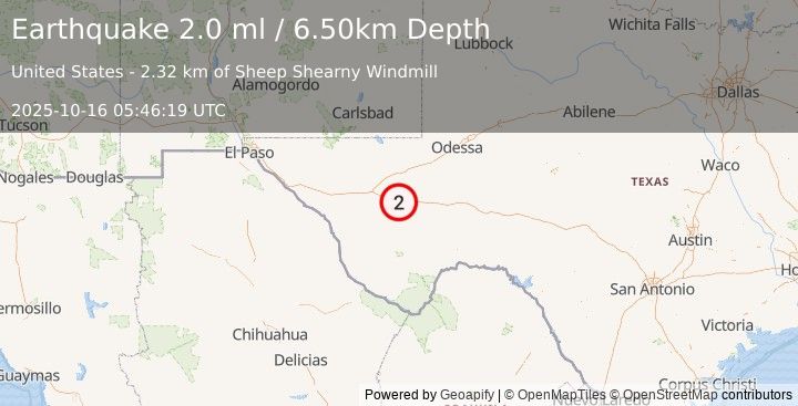 Earthquake WESTERN TEXAS (2.0 ml) (2025-10-16 05:46:19 UTC)