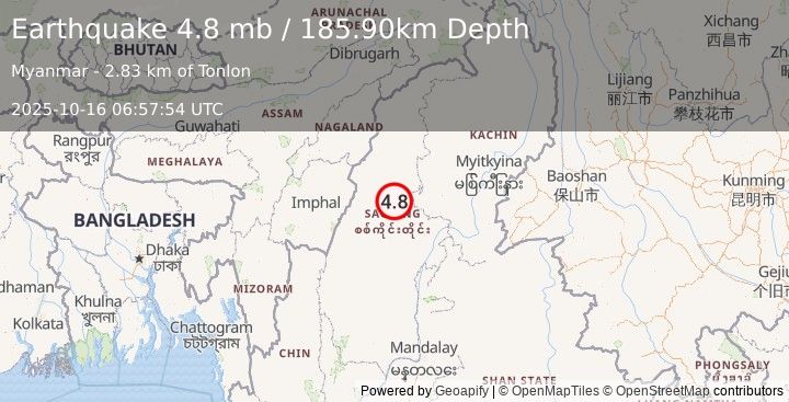 Earthquake MYANMAR (4.8 mb) (2025-10-16 06:57:54 UTC)