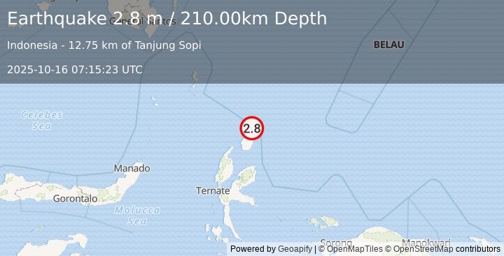 Earthquake HALMAHERA, INDONESIA (2.8 m) (2025-10-16 07:15:23 UTC)