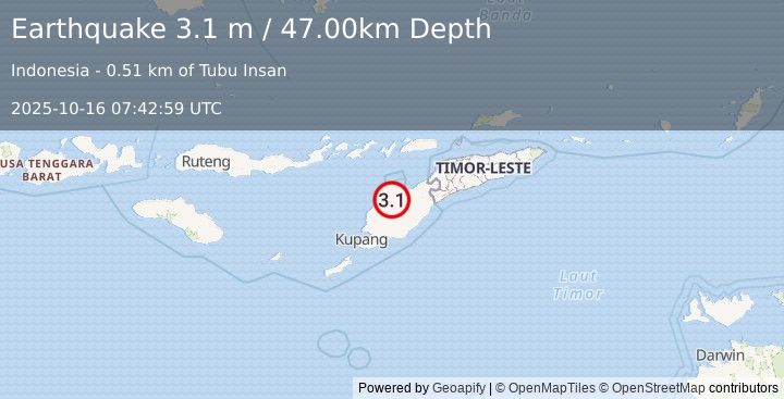 Earthquake TIMOR REGION (3.1 m) (2025-10-16 07:42:59 UTC)