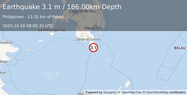 Earthquake MINDANAO, PHILIPPINES (3.1 m) (2025-10-16 08:05:33 UTC)