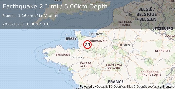 Earthquake FRANCE (2.1 ml) (2025-10-16 10:08:12 UTC)