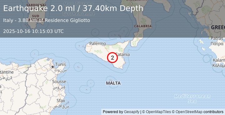 Earthquake SICILY, ITALY (2.0 ml) (2025-10-16 10:15:03 UTC)