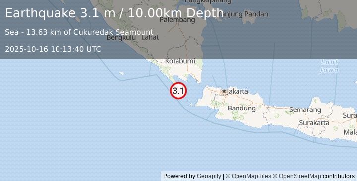 Earthquake SUNDA STRAIT, INDONESIA (3.1 m) (2025-10-16 10:13:40 UTC)
