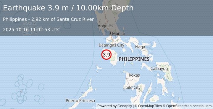 Earthquake MINDORO, PHILIPPINES (3.9 m) (2025-10-16 11:02:53 UTC)