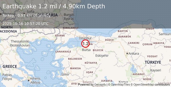 Earthquake WESTERN TURKEY (1.2 ml) (2025-10-16 10:57:20 UTC)