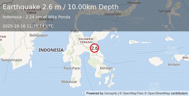 Earthquake SULAWESI, INDONESIA (2.6 m) (2025-10-16 11:16:14 UTC)