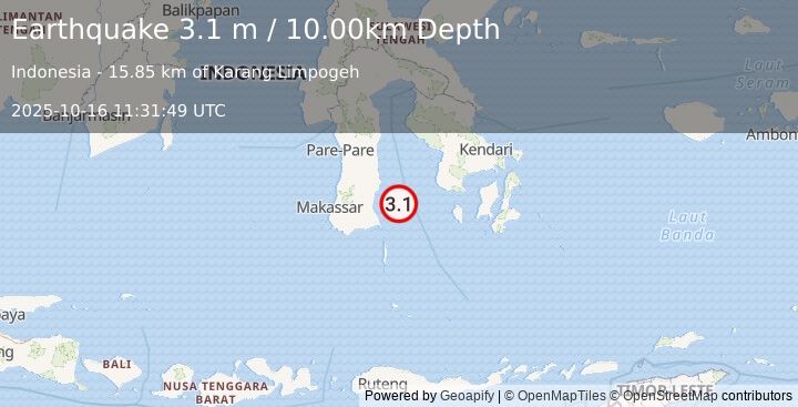 Earthquake SULAWESI, INDONESIA (3.1 m) (2025-10-16 11:31:49 UTC)