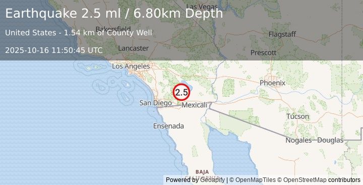 Earthquake SOUTHERN CALIFORNIA (2.5 ml) (2025-10-16 11:50:45 UTC)