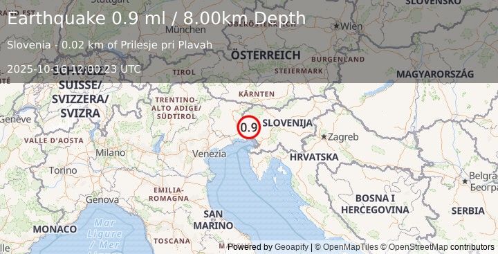 Earthquake SLOVENIA (0.9 ml) (2025-10-16 12:00:23 UTC)