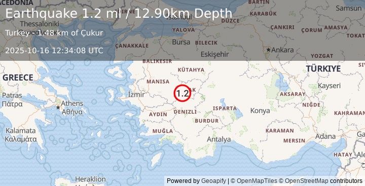 Earthquake WESTERN TURKEY (1.2 ml) (2025-10-16 12:34:08 UTC)