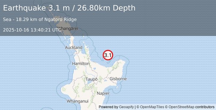 Earthquake OFF E. COAST OF N. ISLAND, N.Z. (3.1 m) (2025-10-16 13:40:21 UTC)