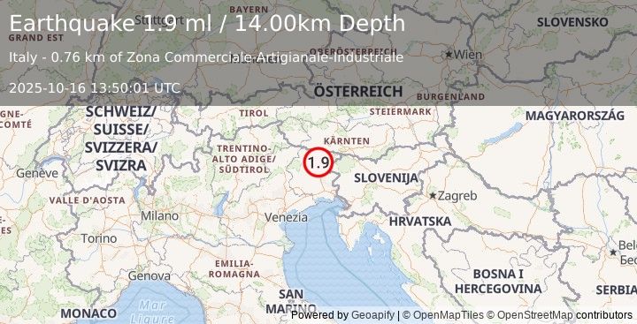 Earthquake NORTHERN ITALY (2.0 ml) (2025-10-16 13:50:01 UTC)