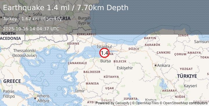 Earthquake WESTERN TURKEY (1.4 ml) (2025-10-16 14:04:37 UTC)