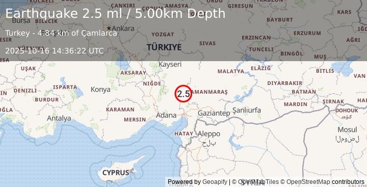 Earthquake CENTRAL TURKEY (2.5 ml) (2025-10-16 14:36:23 UTC)