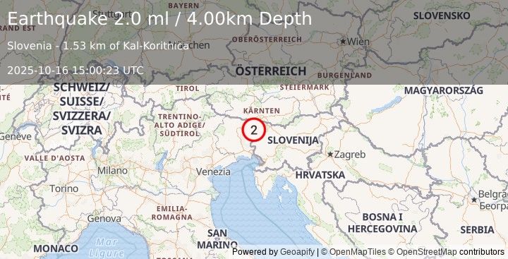 Earthquake SLOVENIA (2.0 ml) (2025-10-16 15:00:23 UTC)