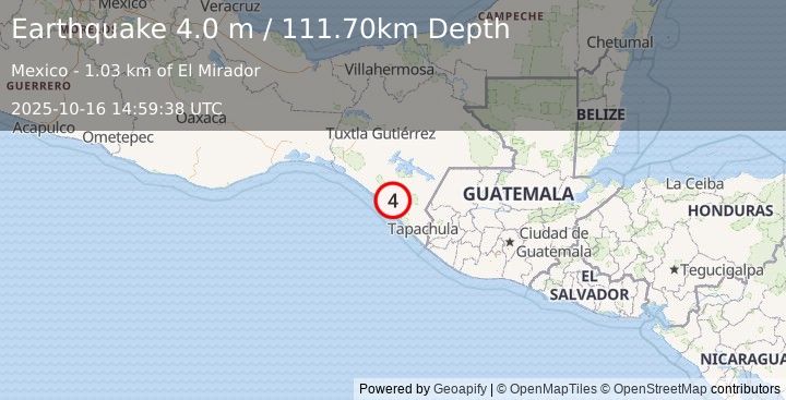 Earthquake CHIAPAS, MEXICO (4.0 m) (2025-10-16 14:59:38 UTC)