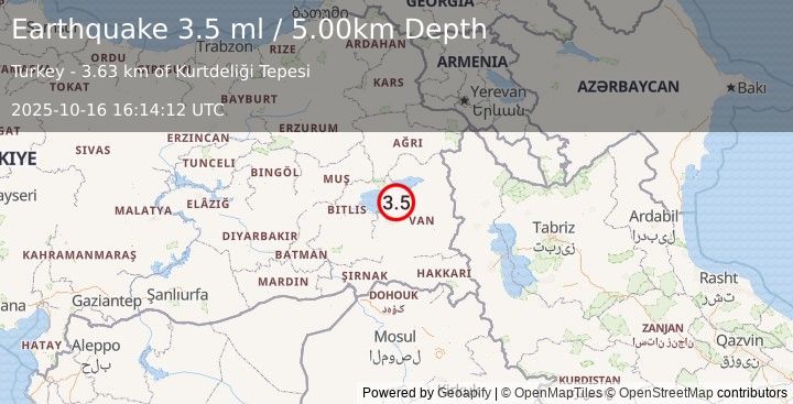Earthquake EASTERN TURKEY (3.5 ml) (2025-10-16 16:14:13 UTC)