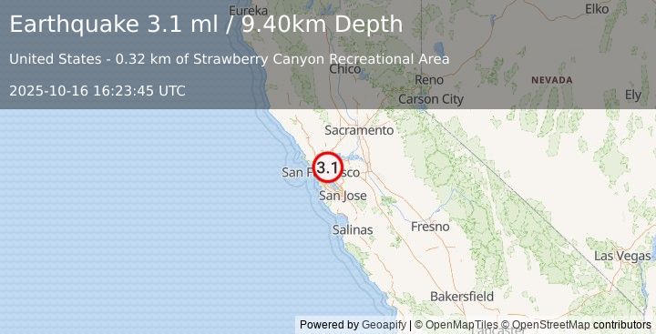 Earthquake SAN FRANCISCO BAY AREA, CALIF. (3.1 ml) (2025-10-16 16:23:45 UTC)