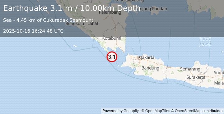 Earthquake SUNDA STRAIT, INDONESIA (3.1 m) (2025-10-16 16:24:48 UTC)