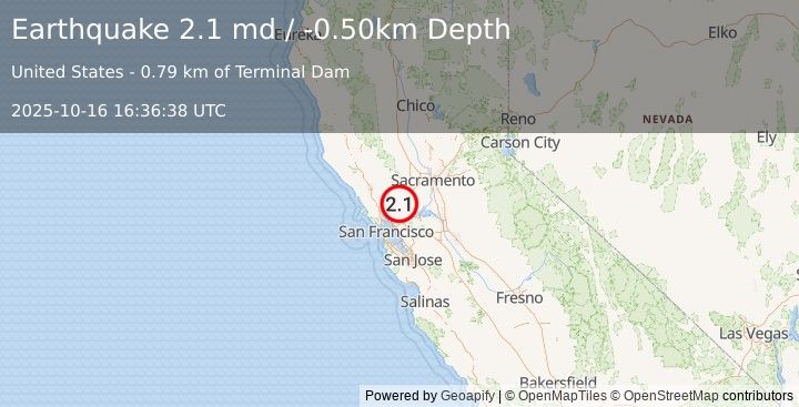Earthquake NORTHERN CALIFORNIA (2.1 md) (2025-10-16 16:36:38 UTC)