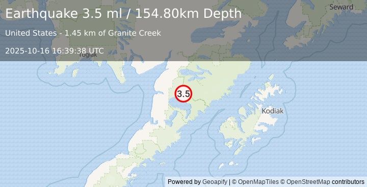 Earthquake ALASKA PENINSULA (3.9 ml) (2025-10-16 16:39:39 UTC)