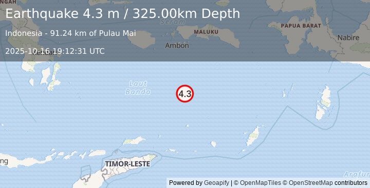 Earthquake BANDA SEA (4.3 m) (2025-10-16 19:12:31 UTC)