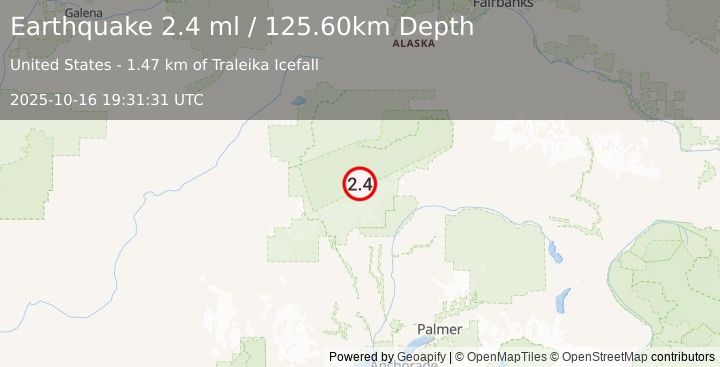 Earthquake CENTRAL ALASKA (2.4 ml) (2025-10-16 19:31:31 UTC)