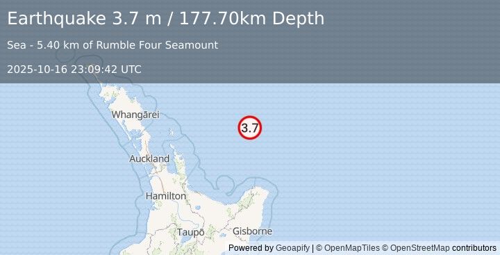 Earthquake OFF E. COAST OF N. ISLAND, N.Z. (3.7 m) (2025-10-16 23:09:42 UTC)